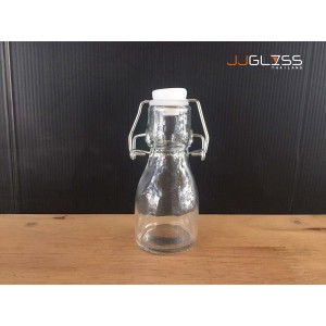 (AMORN) ROUND BOTTLE 01504 - 80ml. - Transparent Handmade Glass Bottles Snap Lock Cover 3oz. (80ml.)